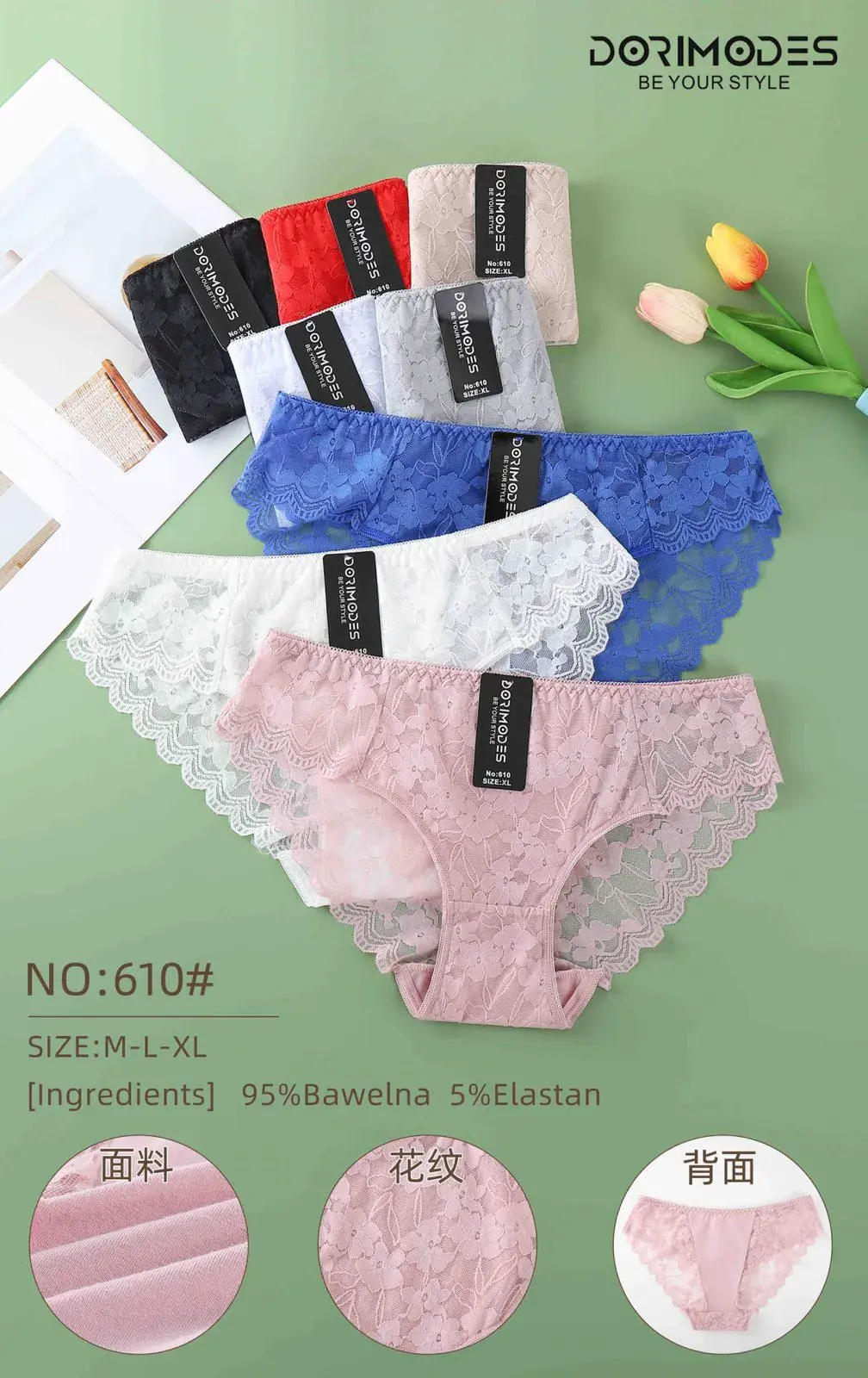Majtki damskie koronkowe S-L XL 95% bawełna 5% elastan