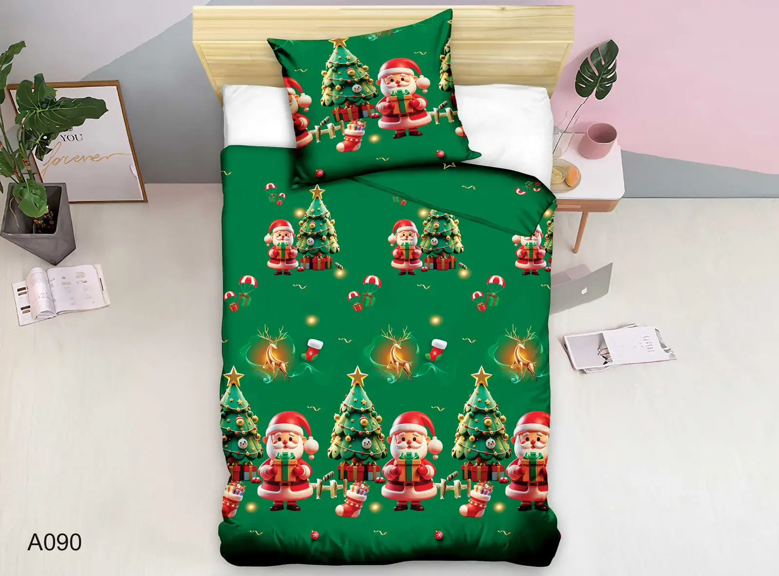 Komplet Pościel 140/200 Fashion Home Satyna Bawełna Bożonarodzeniowy, w wielu kolorach