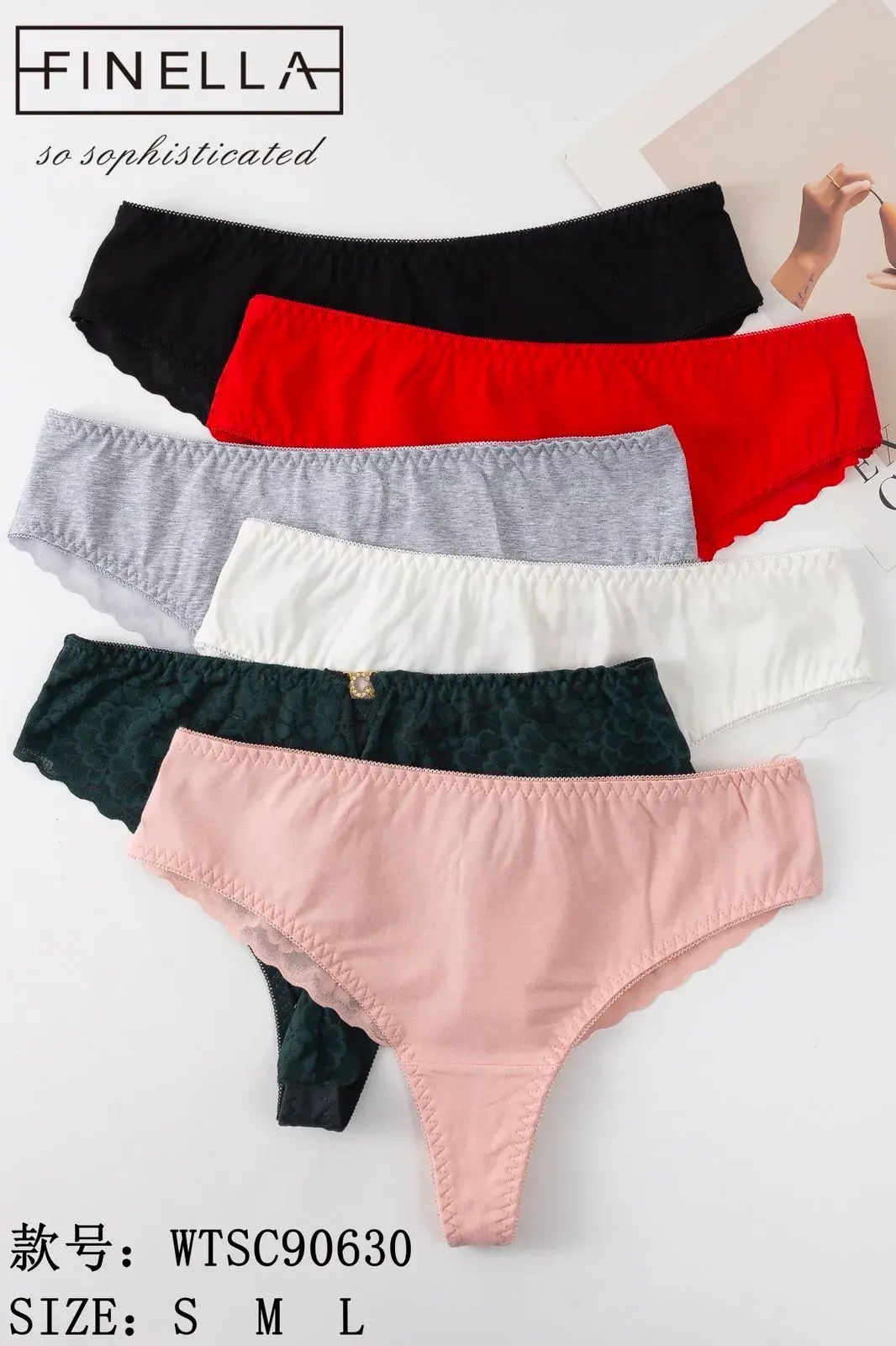 Majtki damskie Finella 6 szt. S/M/L czarny/czerwony/szary/biały/zielony/różowy – wzór 2