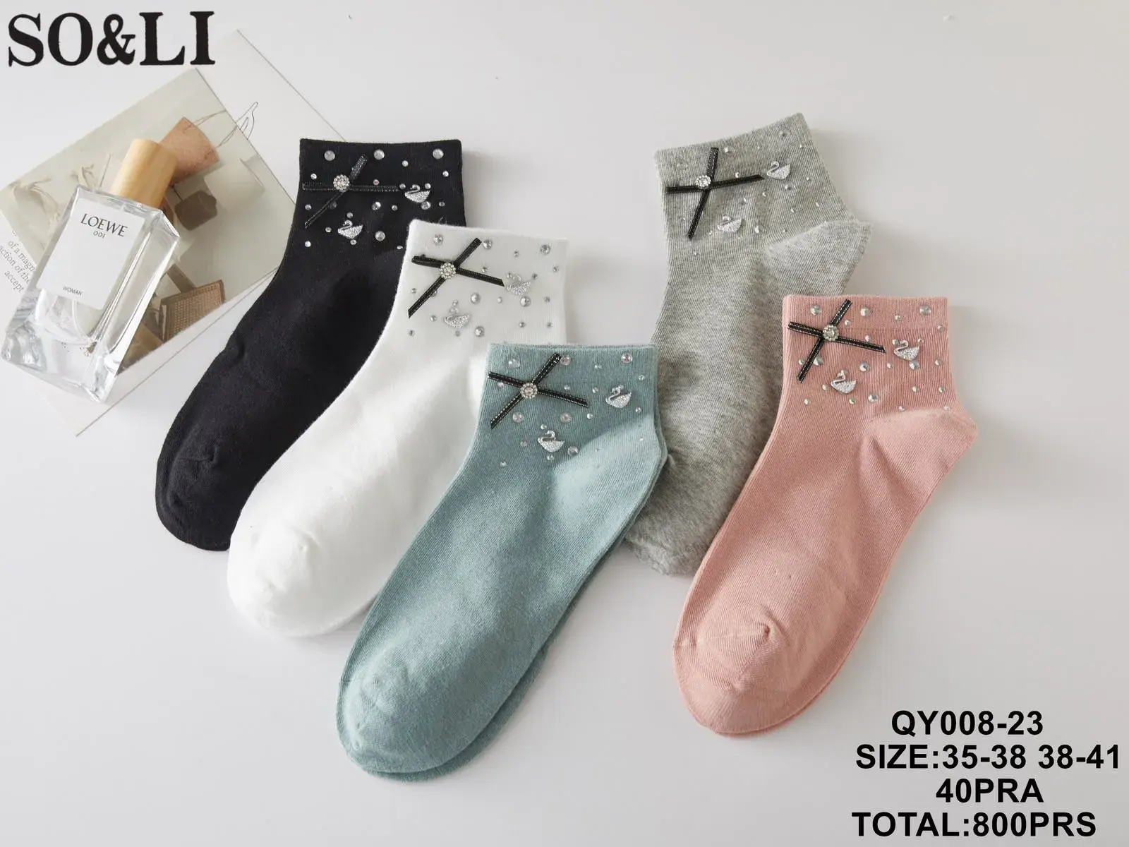 Skarpetki damskie SO&LI z ozdobami, rozmiar 35-38/38-41
