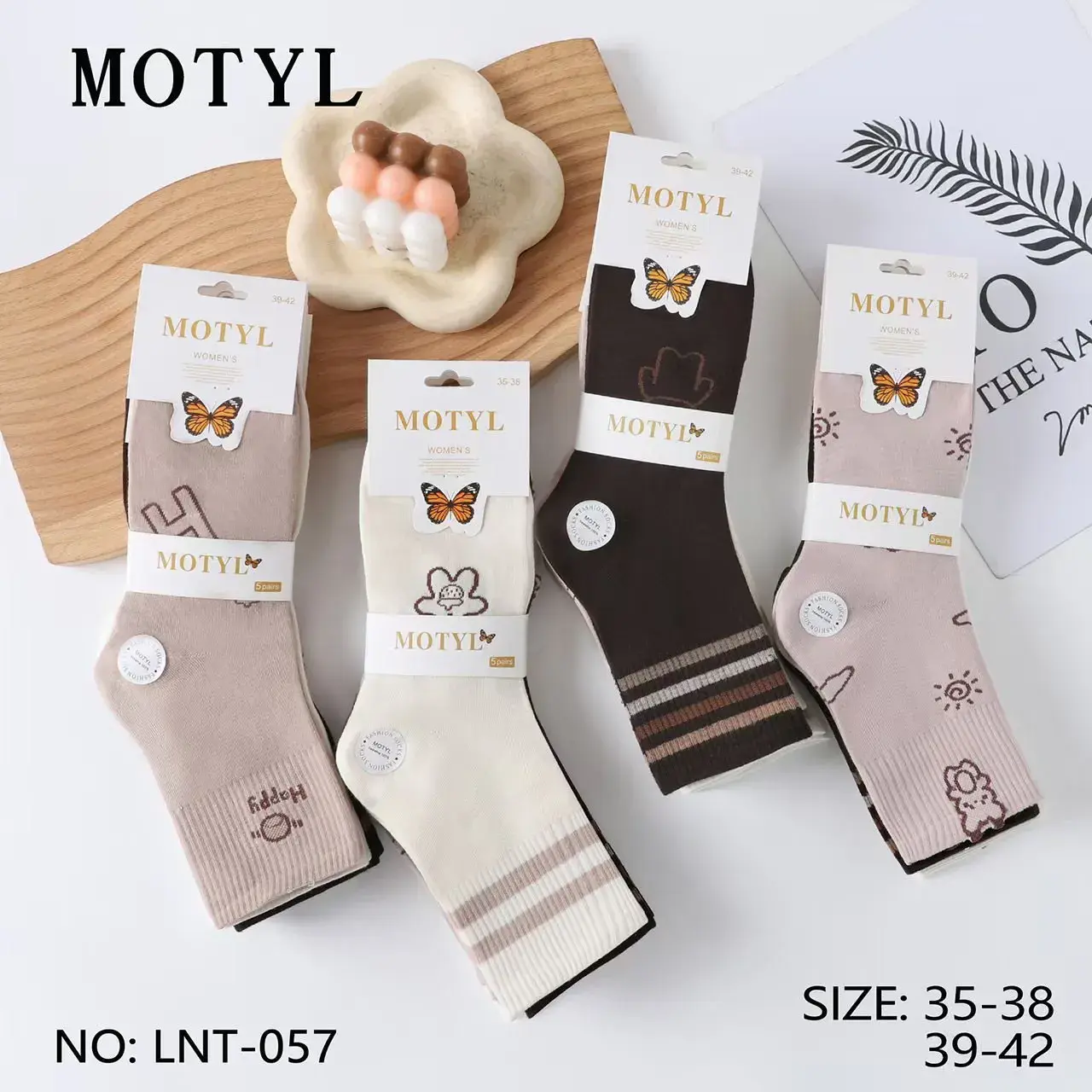 Skarpetki damskie Motyl beżowe brązowe 35-38/39-42