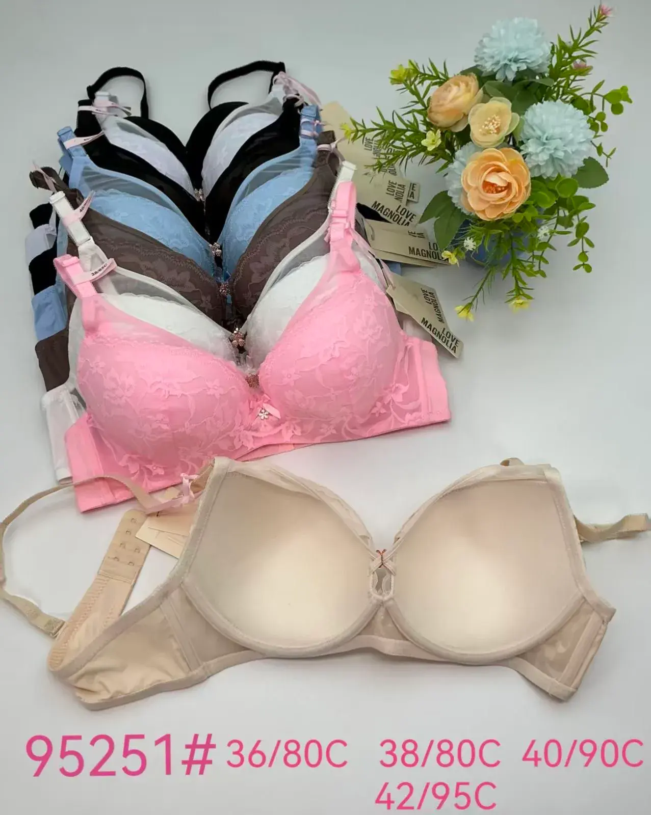 Biustonosz damski push-up koronka 36/80C-42/95C, w wielu kolorach – wzór 4