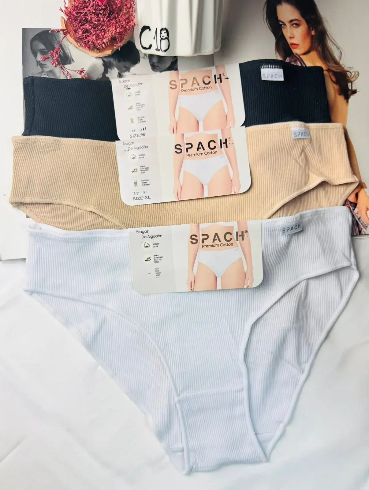 Majtki damskie Spach M L XL beżowe czarne białe