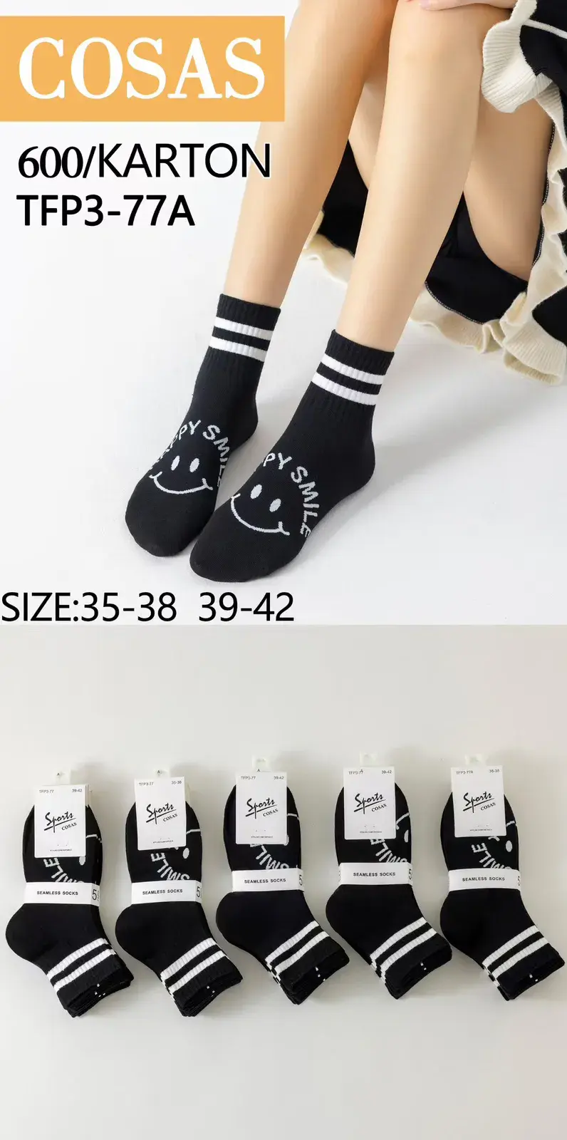 Skarpetki damskie CosasAs czarne ze Smile 35-38/39-42
