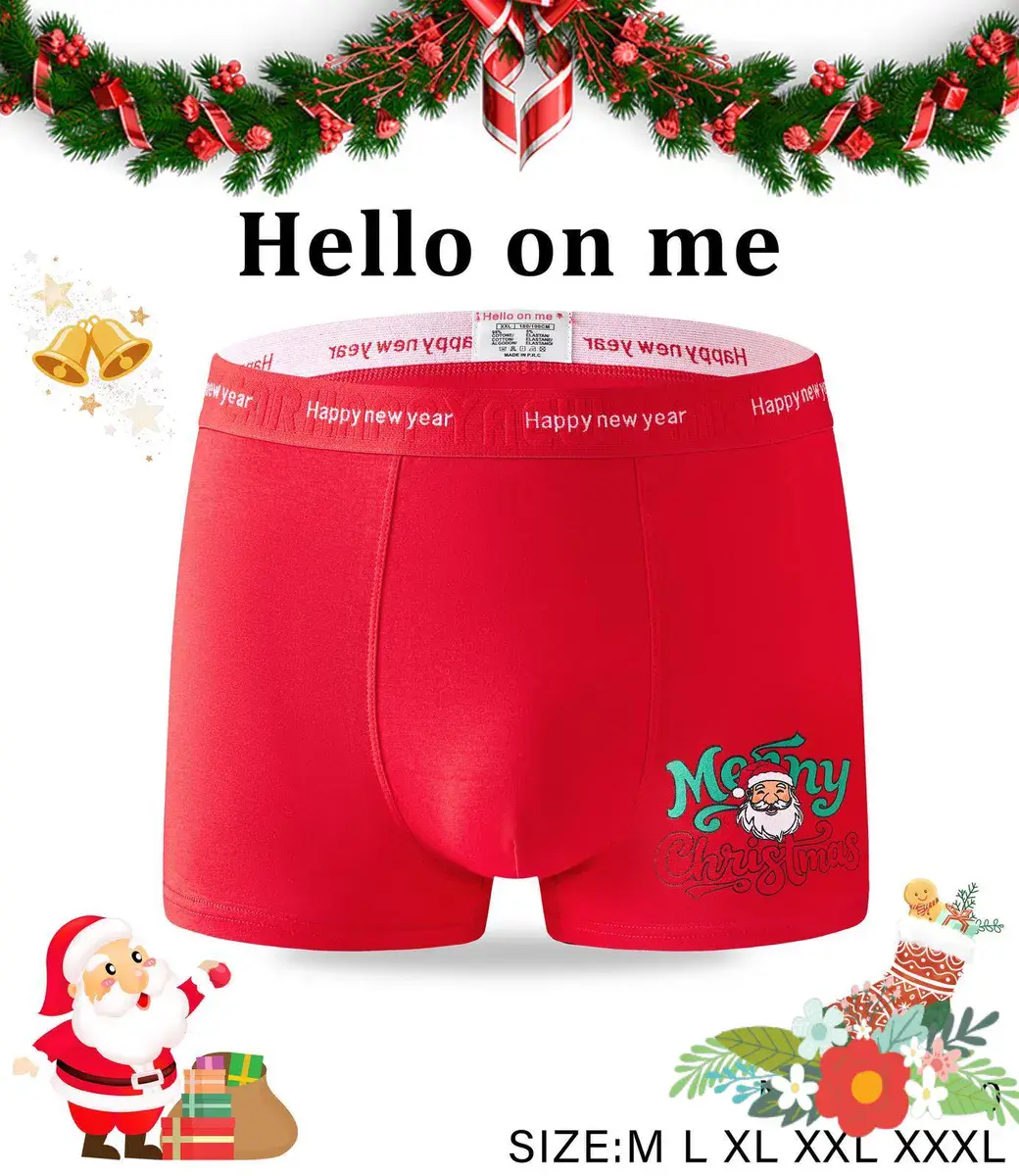 Czerwone bokserki męskie z nadrukiem Merry Christmas i napisem Happy new year