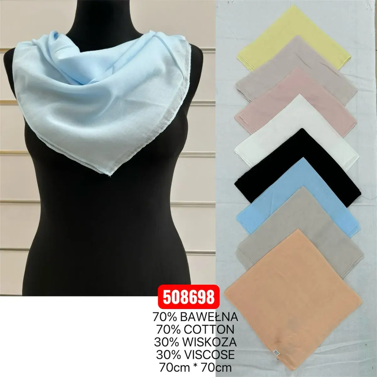 Chusta Kwadratowa 70x70cm 70% Bawełna 30% Wiskoza