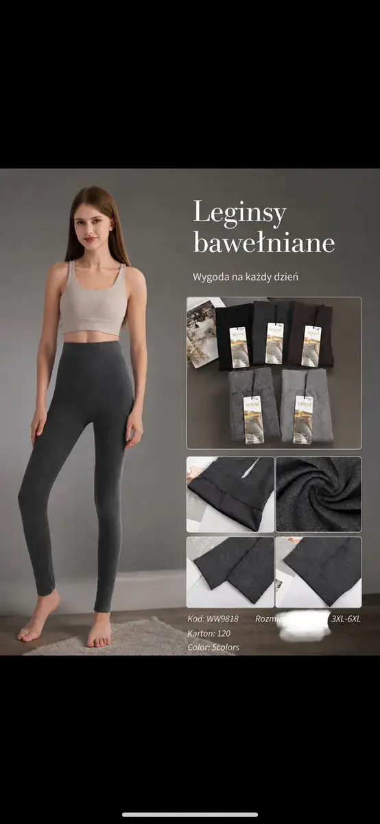 Leginsy bawełniane damskie 3XL-6XL w 5 kolorach komfortowe
