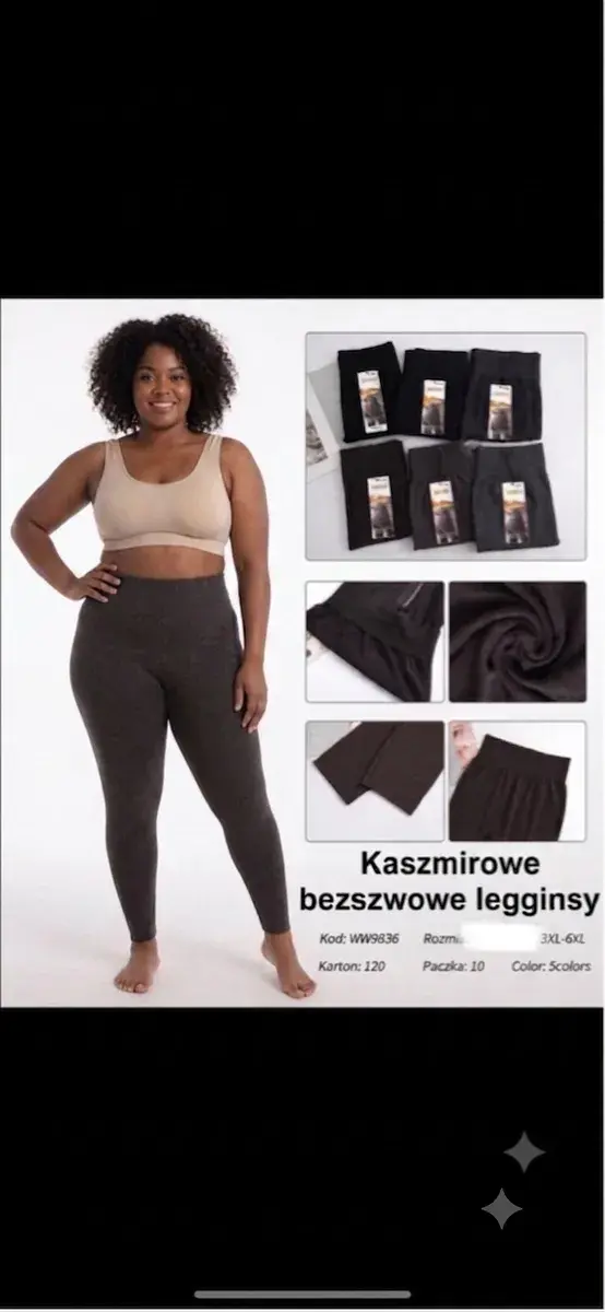 Kaszmirowe bezszwowe legginsy damskie 3XL-6XL ciemnoszare