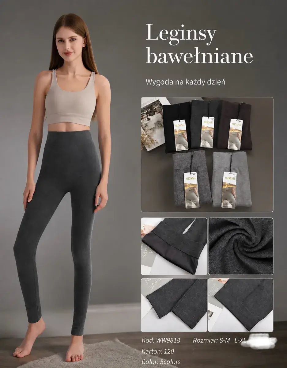 Leginsy bawełniane damskie w 5 kolorach rozmiar S-XL