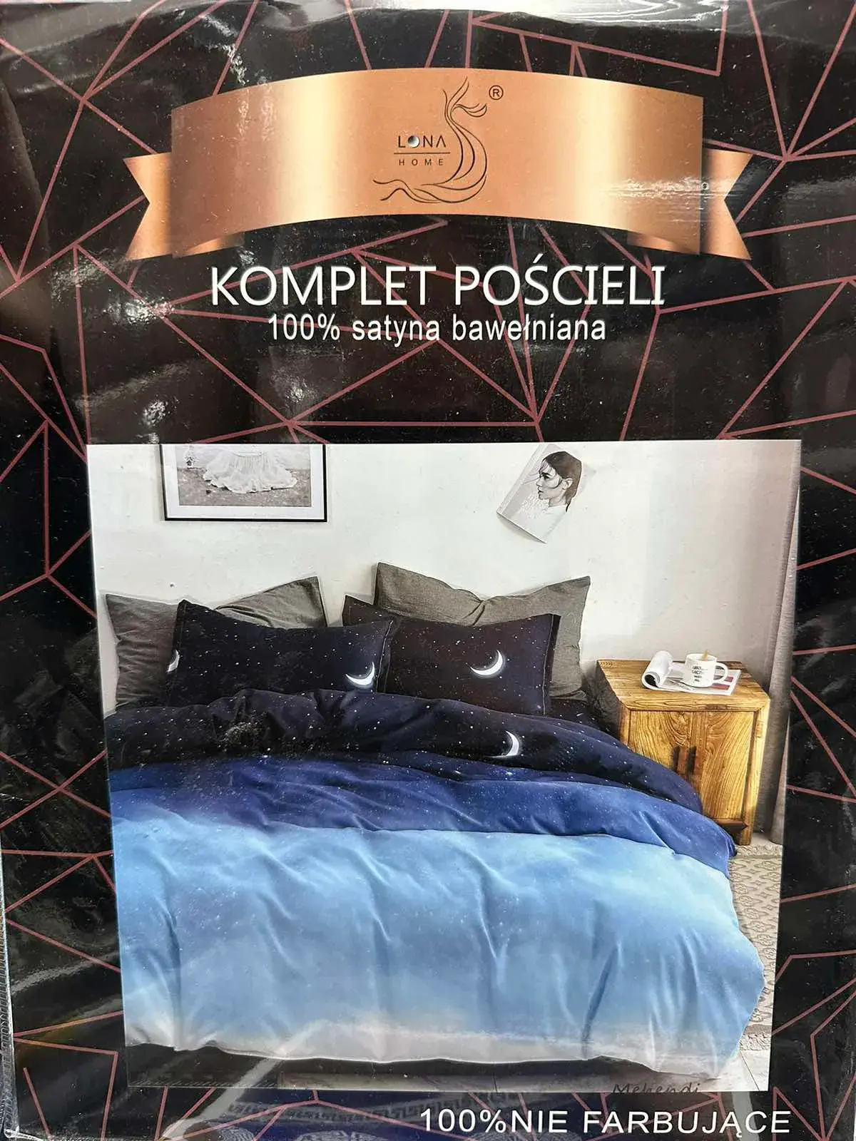 Komplet Pościeli 4CZ 160/200 100% Satyna Bawełniana, kolor granatowy-błękitny gradient