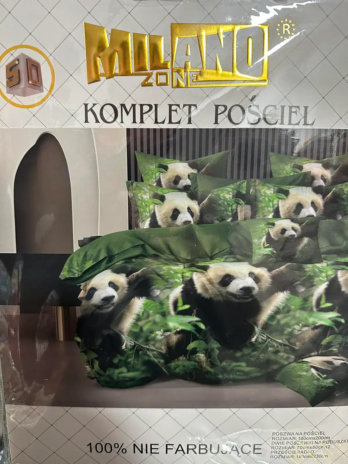 Komplet Pościel 4CZ 160/200 Milano z Pandami Zielonymi