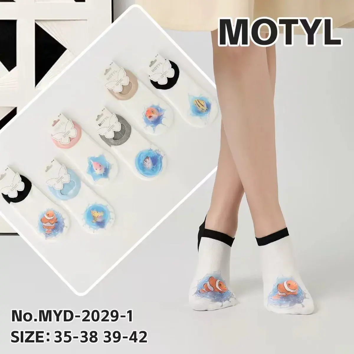 Skarpetki damskie Motyl z nadrukiem ryb 35-42 mix kolorów