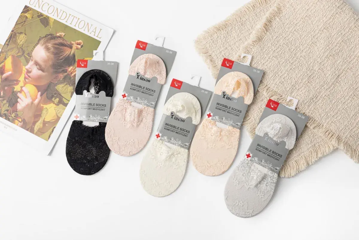 Koronkowe Stopki Damskie Invisible Socks Komfort Medyczny 35-38, w wielu kolorach