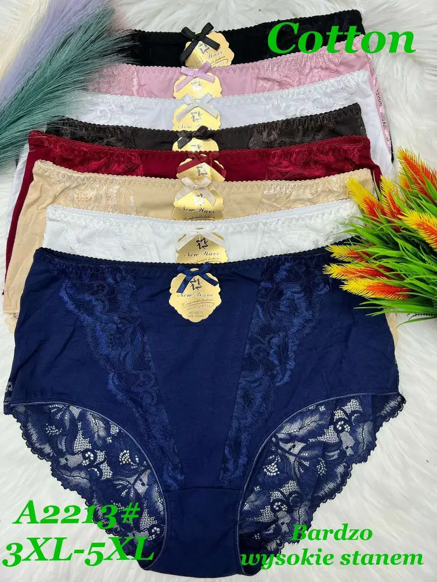 Majtki damskie bawełniane z koronką 3XL-5XL mix kolorów – wzór 2