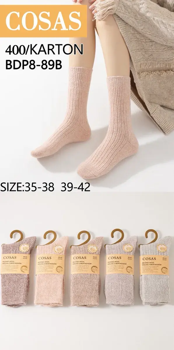 COSAS Skarpety damskie z wełny merynosów pastelowe rozmiar 35-42
