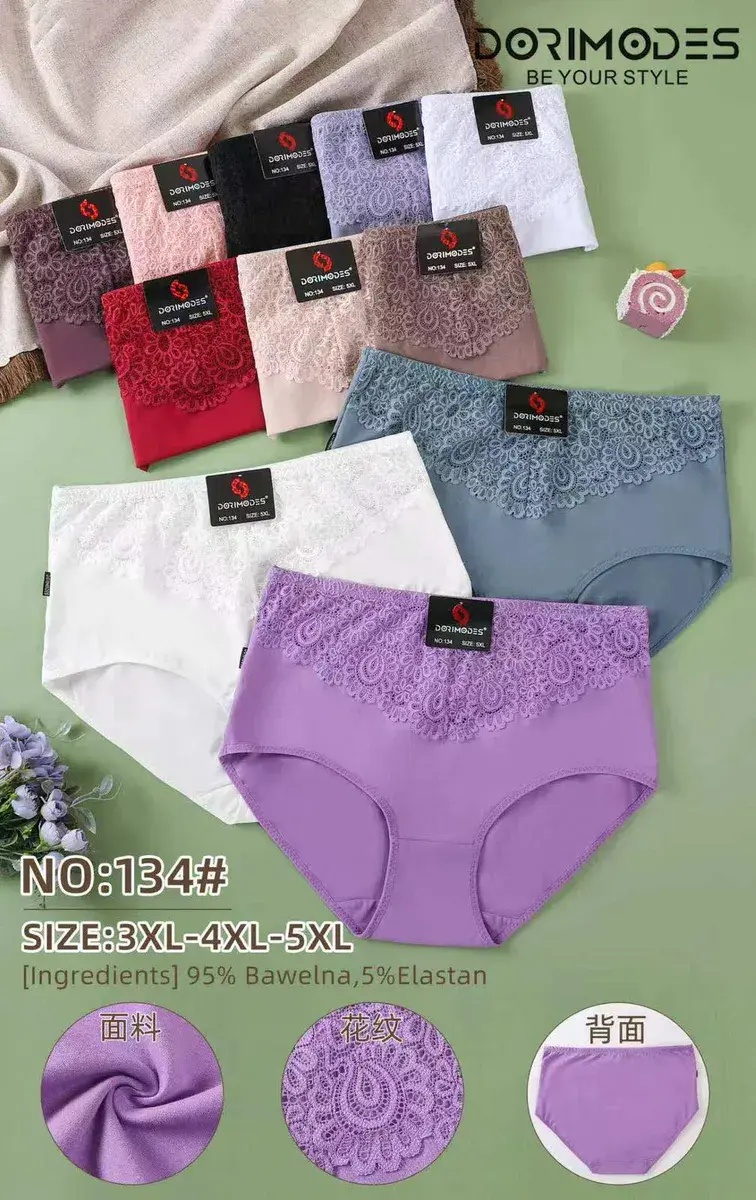 Majtki damskie z koronką bawełniane 3XL-5XL kolorowe