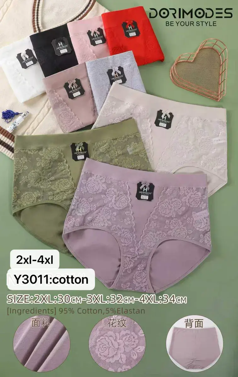Majtki damskie bawełniane z koronką 2XL-4XL pastelowe kolory