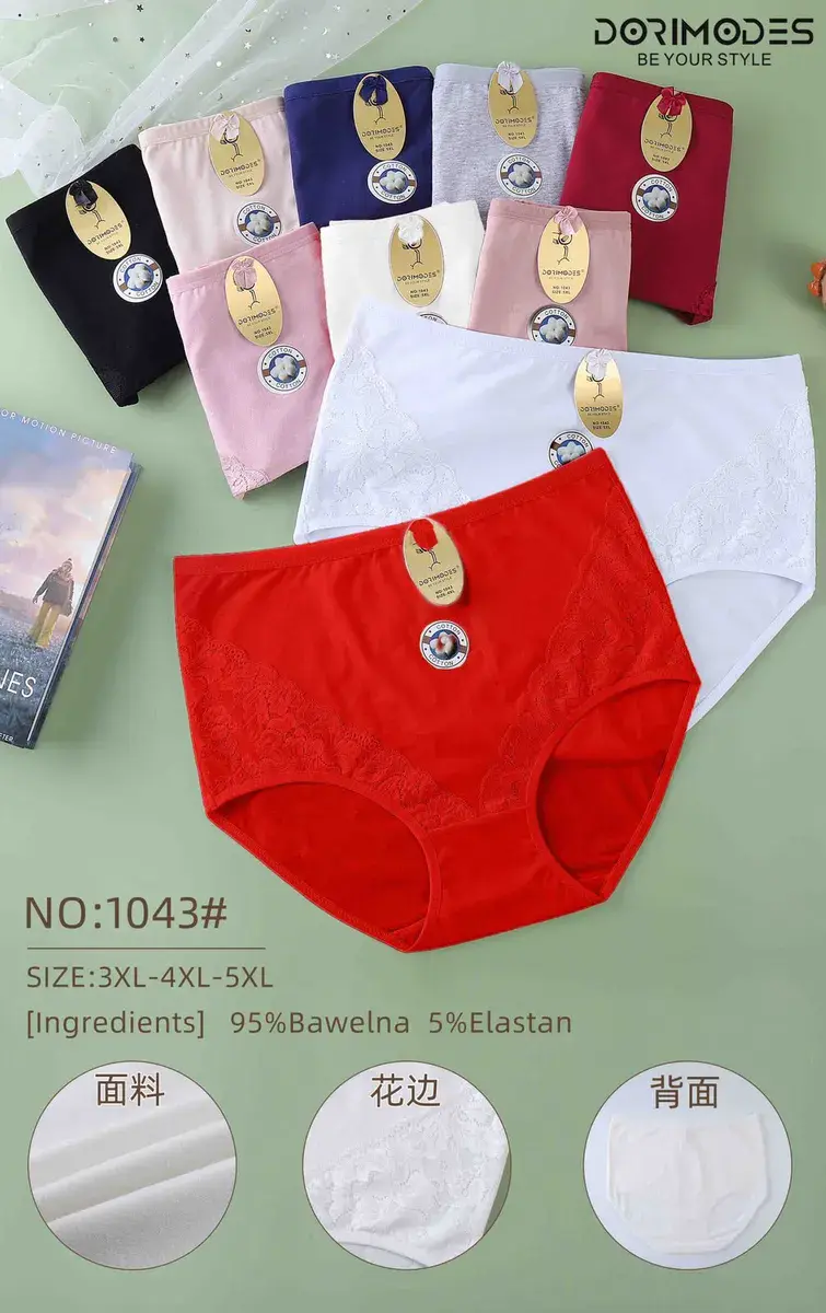 Majtki damskie bawełniane z koronką 3XL-5XL kolor mix