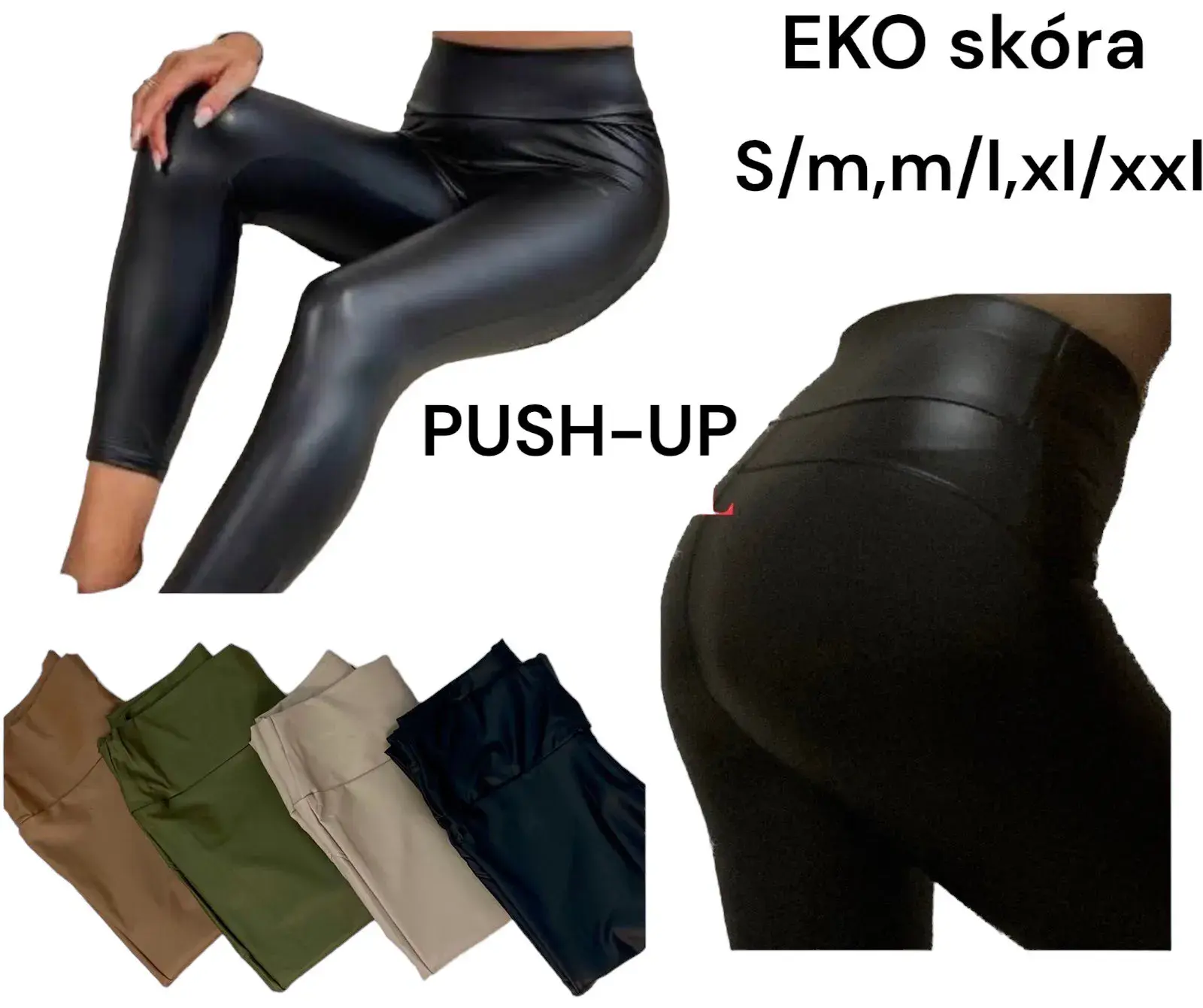 Legginsy damskie eko skóra push-up S/M/L/XL/XXL