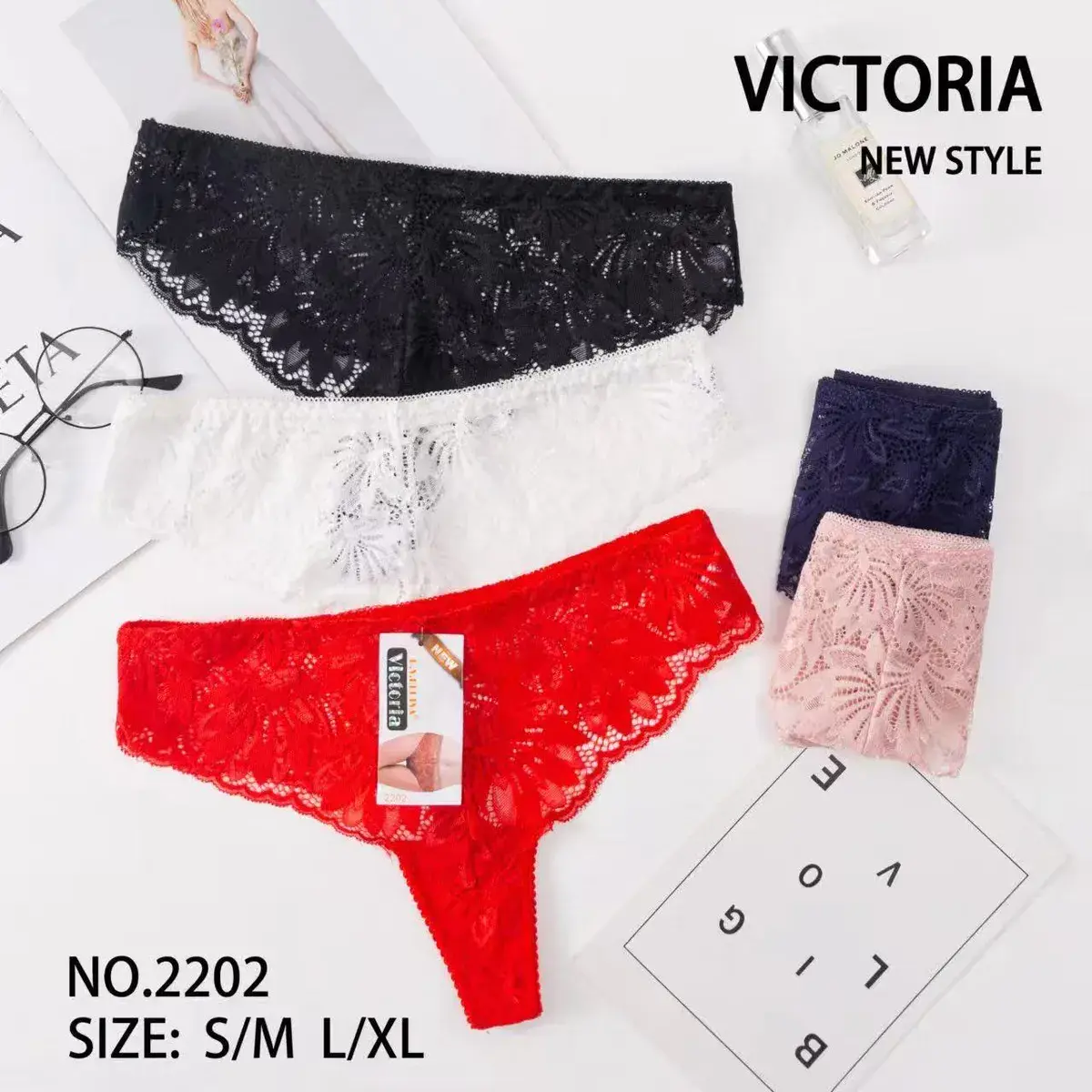 Koronkowe majtki damskie Victoria mix kolorów S/M L/XL – wzór 3