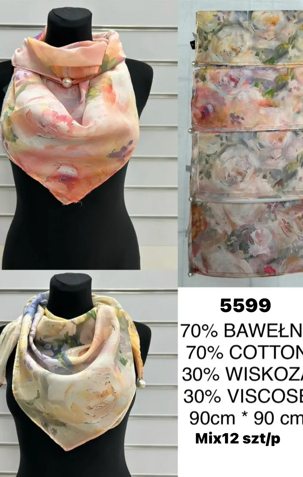 Chusta damska 70% bawełna 30% wiskoza 90x90 cm