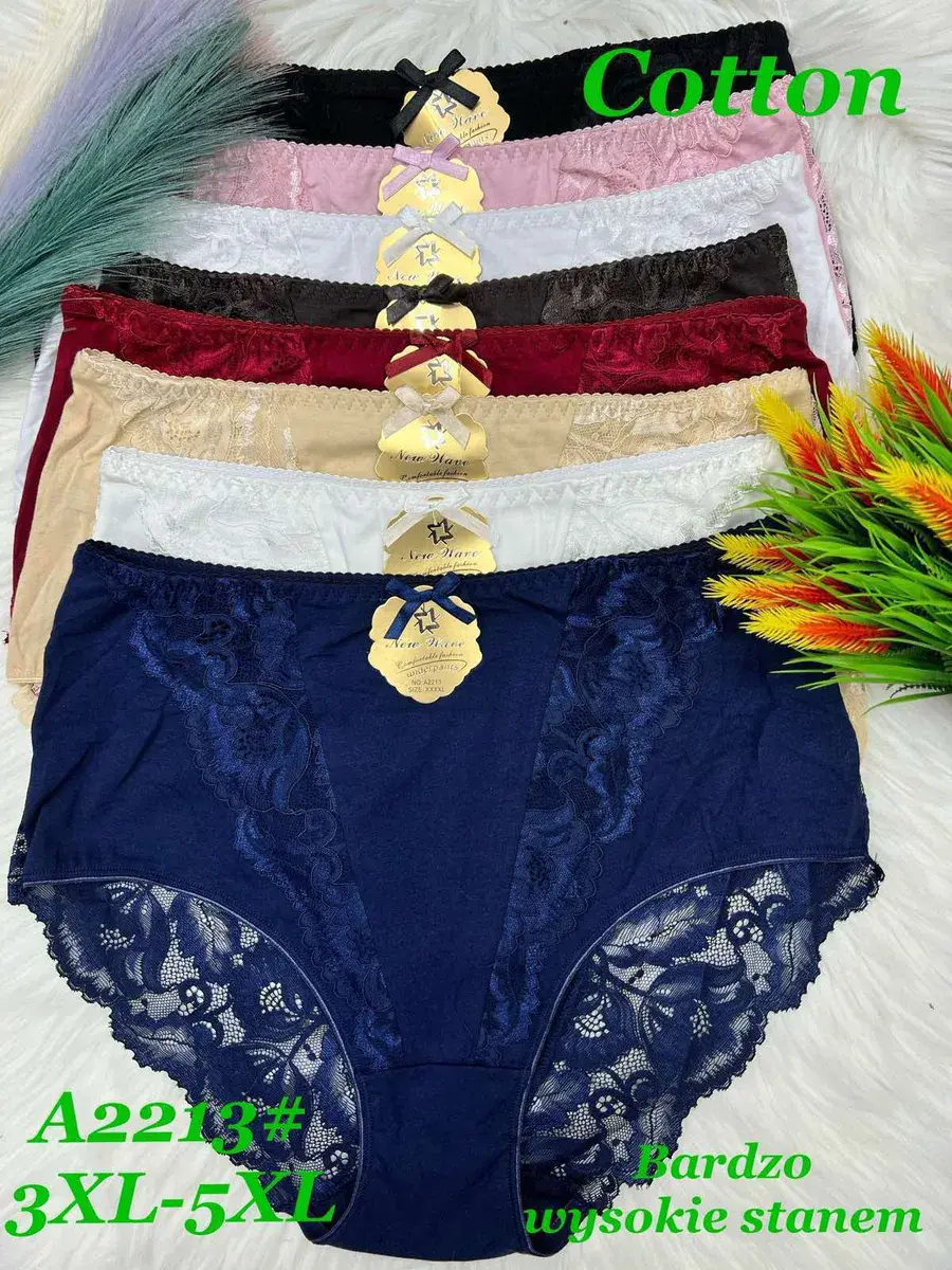 Majtki damskie bawełniane z koronką 3XL-5XL mix kolorów – wzór 5