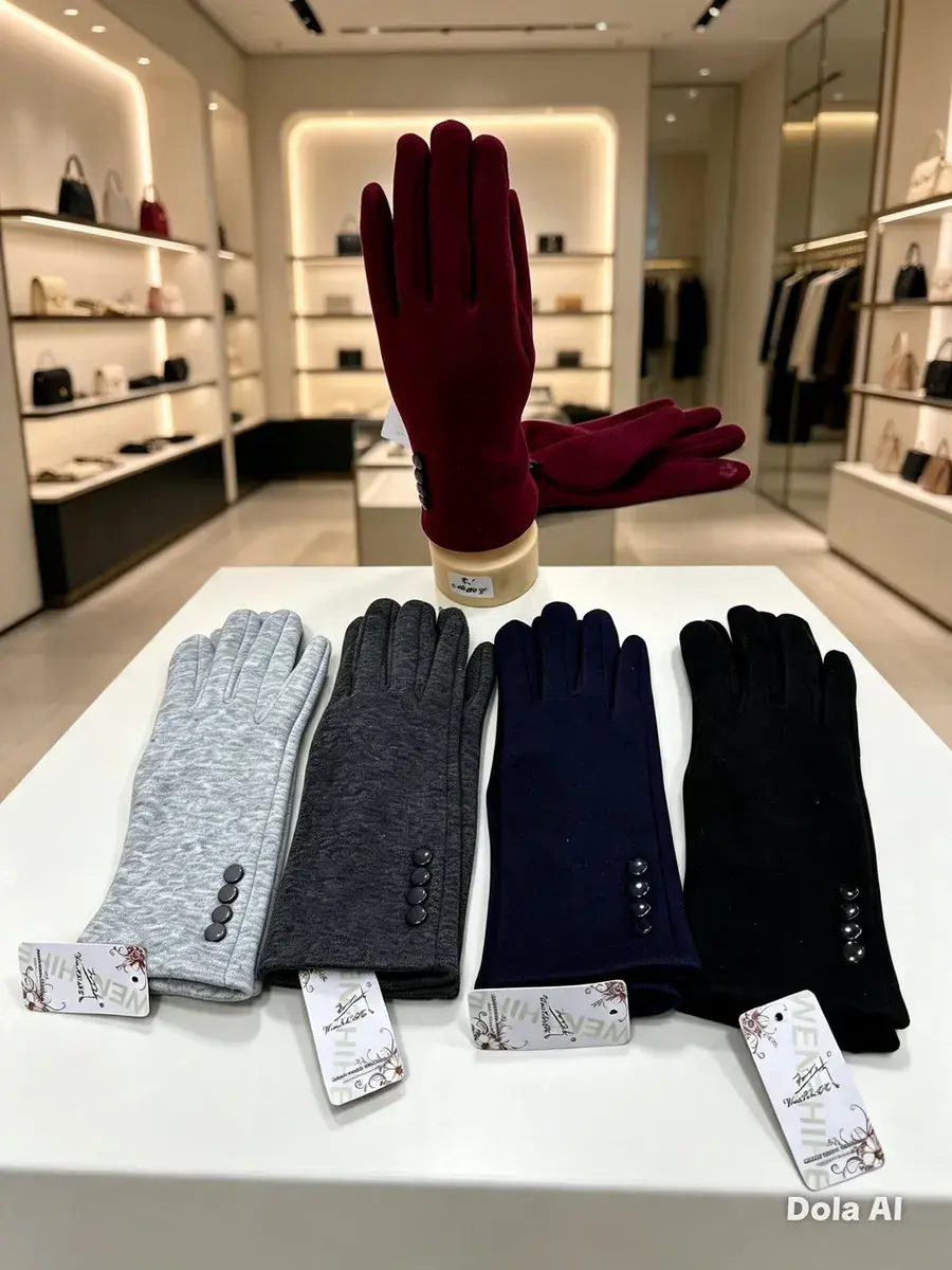 Eleganckie damskie rękawiczki z ozdobnymi guzikami, mix kolorów – wzór 2