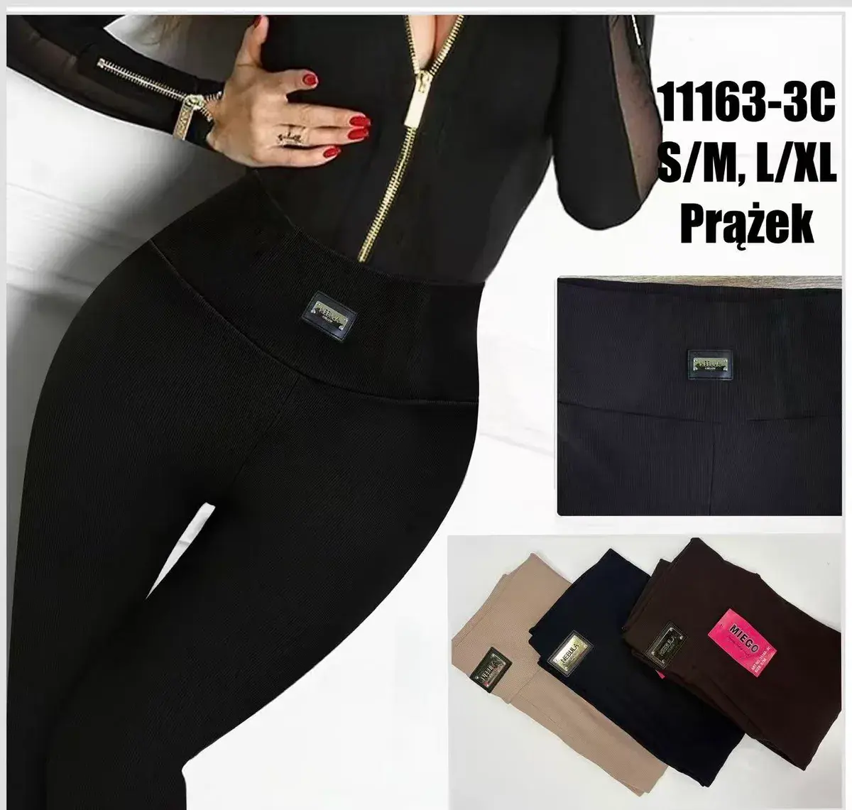 Legginsy prążkowane czarne S/M L/XL z wysokim stanem