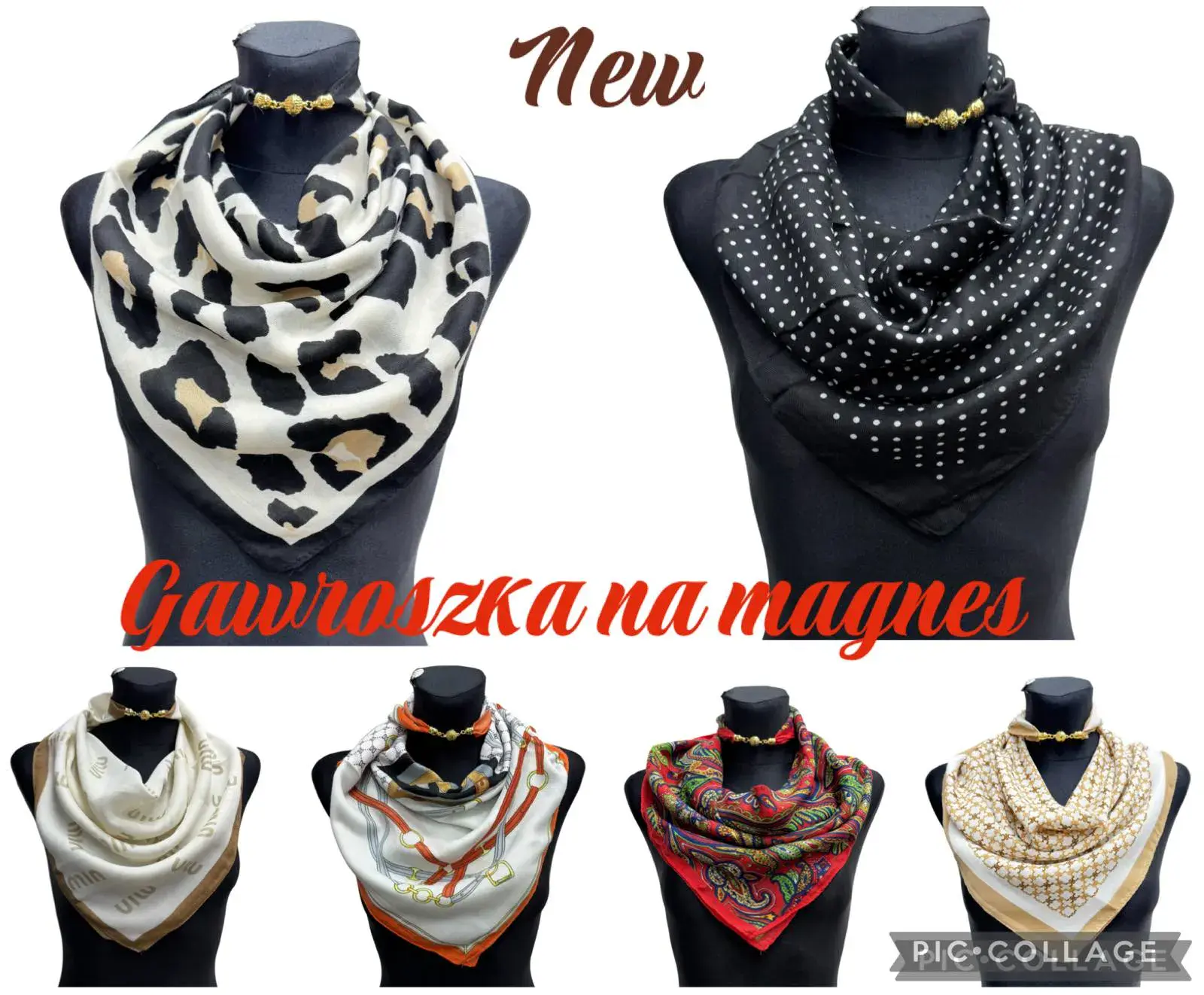 Szaliki damskie na magnesy wzorzyste, 6 wzorów