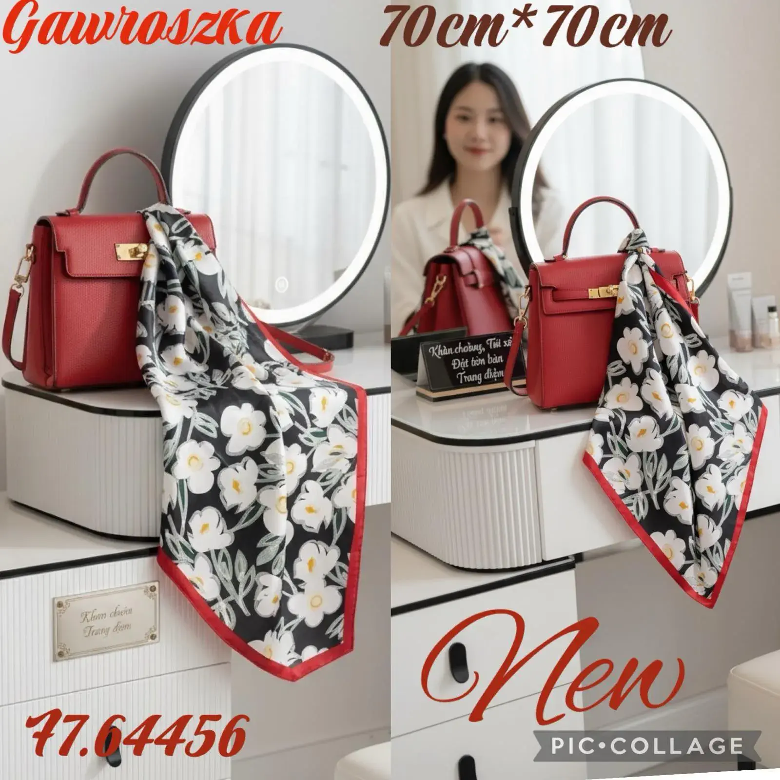 Chusta Damska Kwiatowa 70cm x 70cm Czerwona