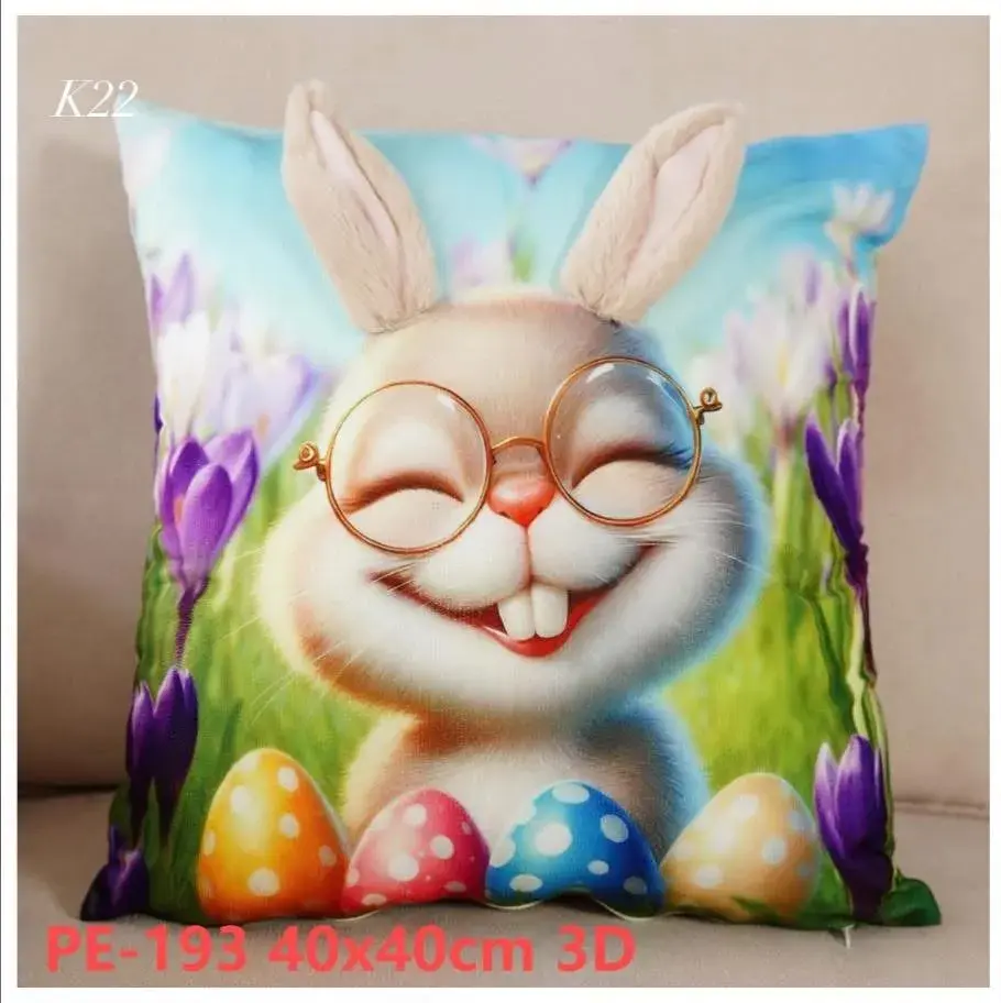 Poszewka Wielkanocna Welurowa 3D z Królikiem 40x40cm, w wielu kolorach
