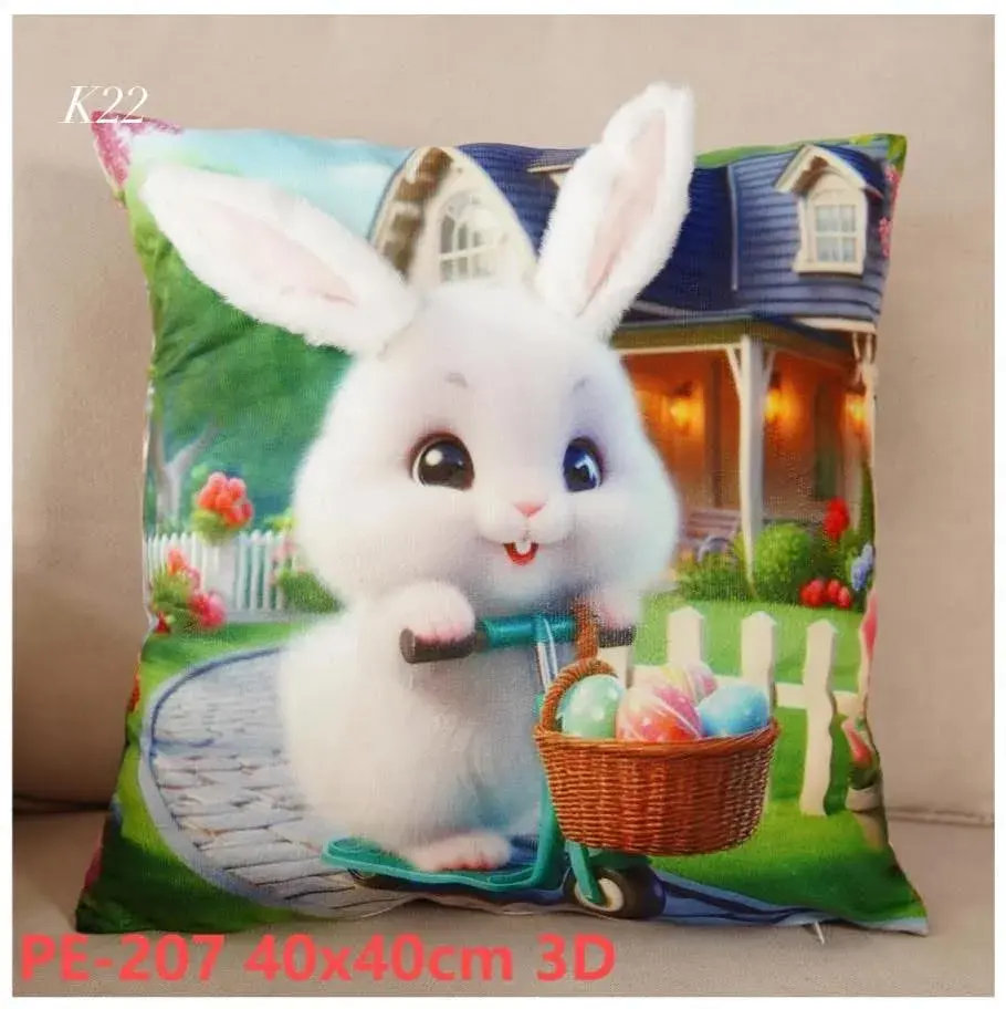 Poszewka Wielkanocna Welurowa 3D z Króliczkiem 40x40cm, w wielu kolorach