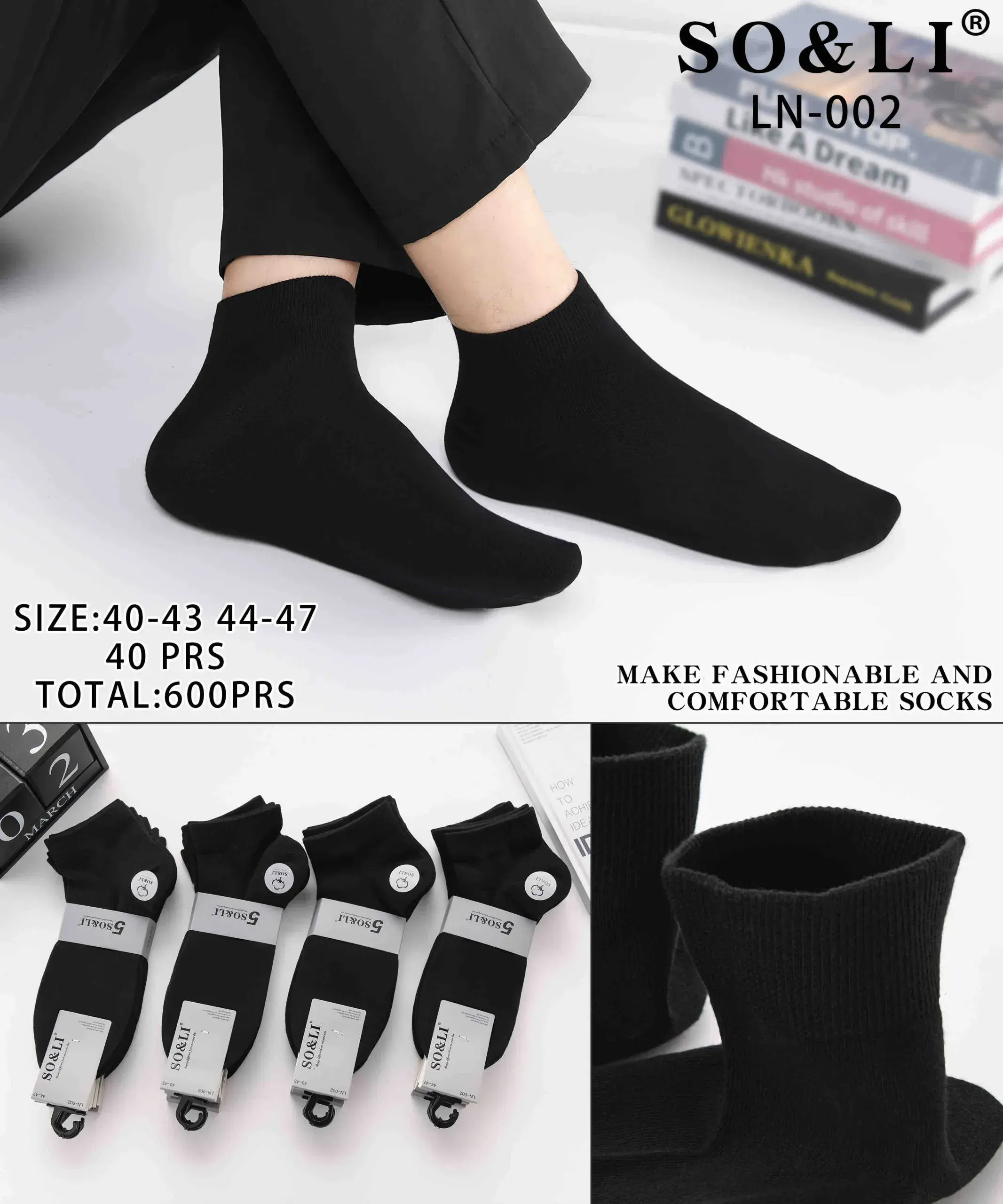 Skarpetki męskie SOL&L czarne LN-002 rozmiar 40-43/44-47
