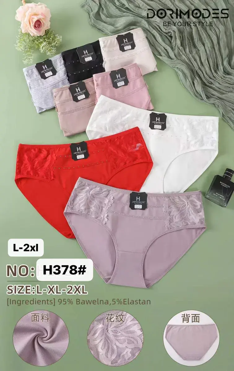 Majtki damskie bawełniane z koronką L-2XL wielokolorowe