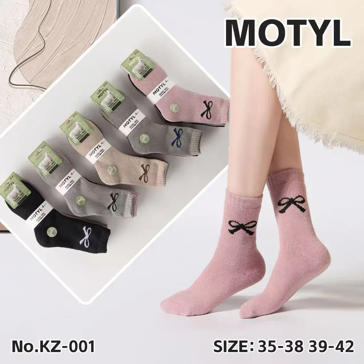 Skarpetki damskie Motyl z kokardką 35-42 pastelowe kolory