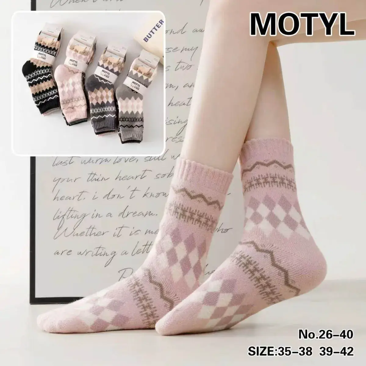 Skarpetki damskie Motyl wzór romby rozmiar 35-42 pastelowe
