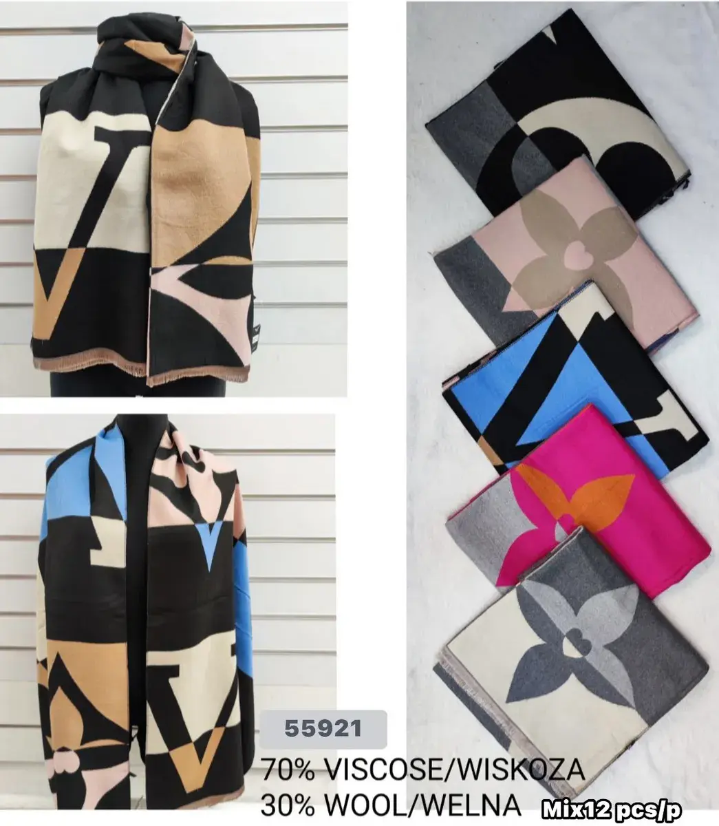 Szalik damski wiskoza i wełna mix kolorów 70x180 cm