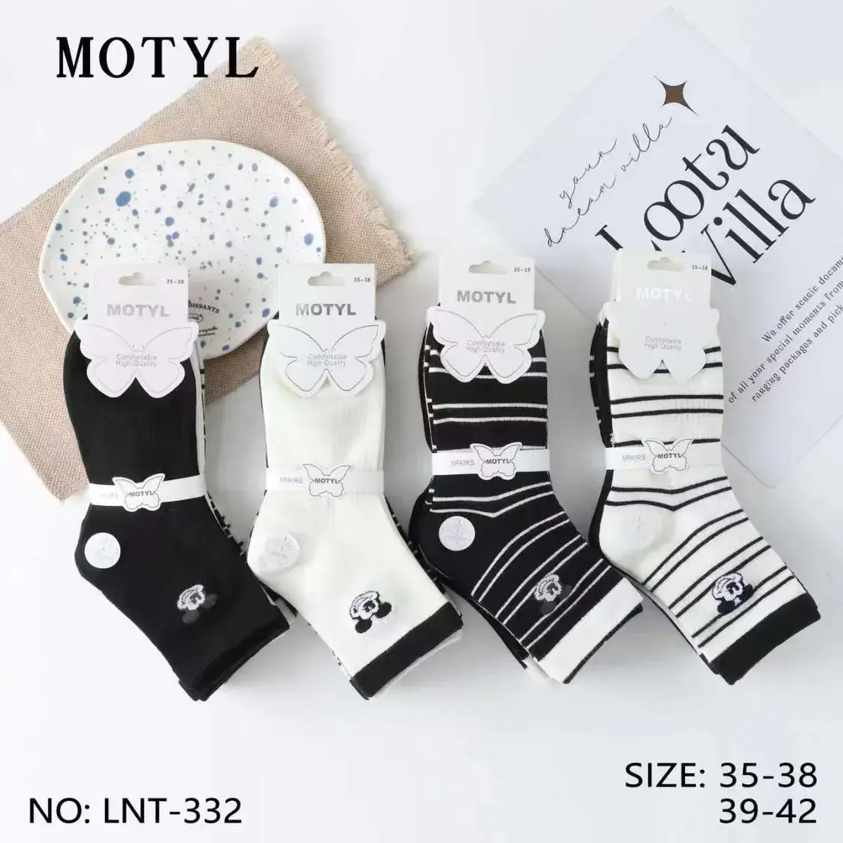 Skarpetki damskie MOTYL czarno-białe rozmiar 35-38 i 39-42