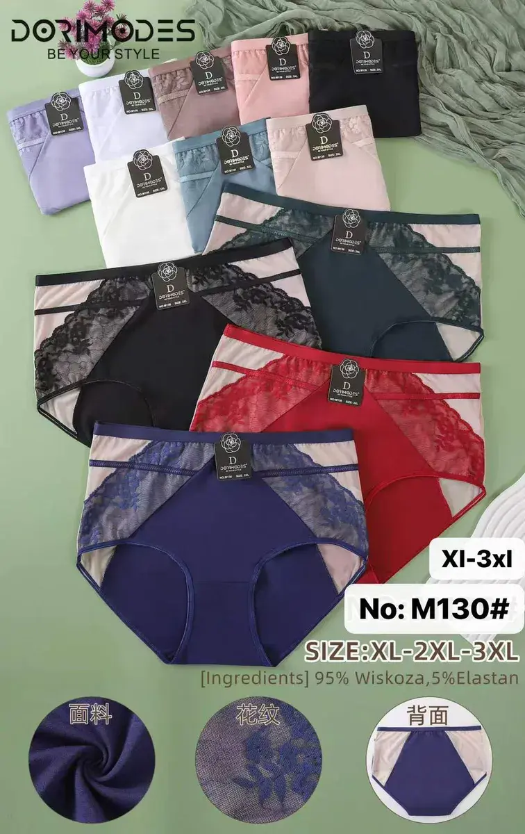 Majtki damskie z koronką mix kolorów XL-3XL wiskoza elastan