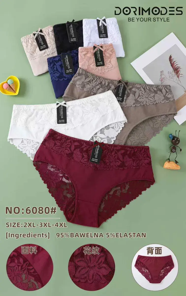 Majtki damskie bawełniane z koronką 2XL-4XL wielokolorowe