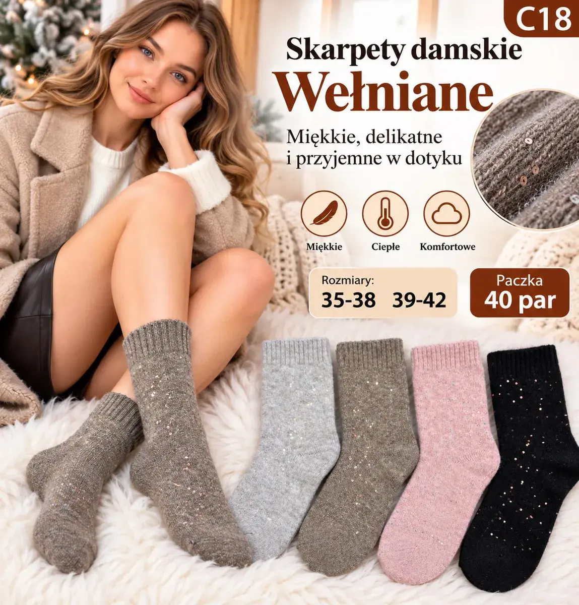 Skarpety damskie wełniane miękkie ciepłe 35-42 mix kolorów