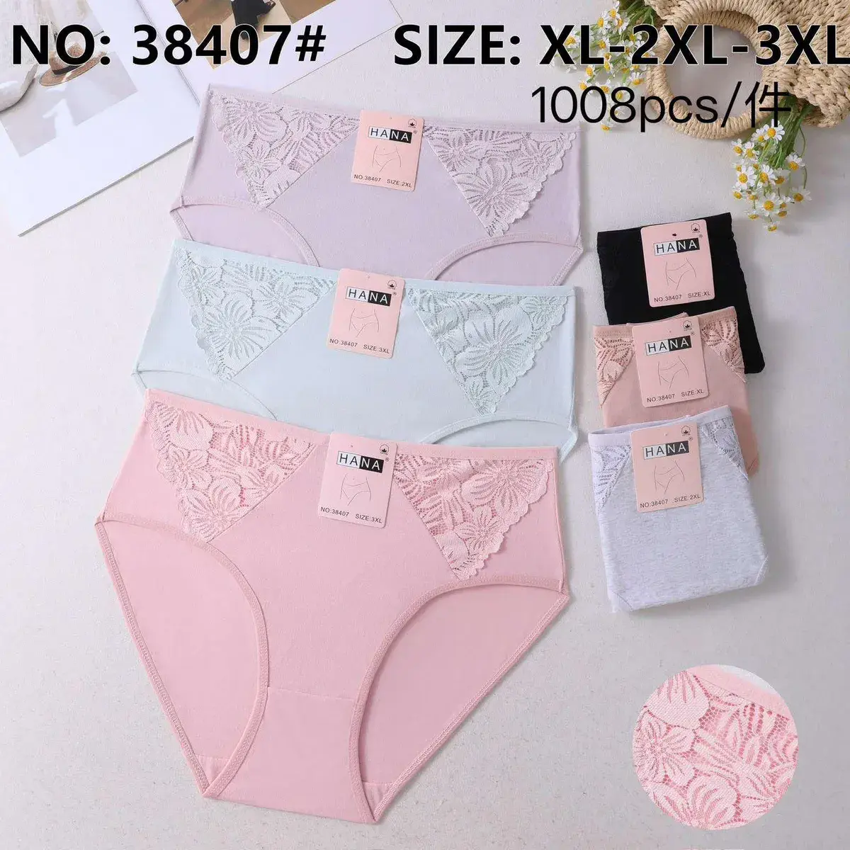 Majtki damskie HANA z koronką XL-3XL pastelowe kolory, w wielu kolorach