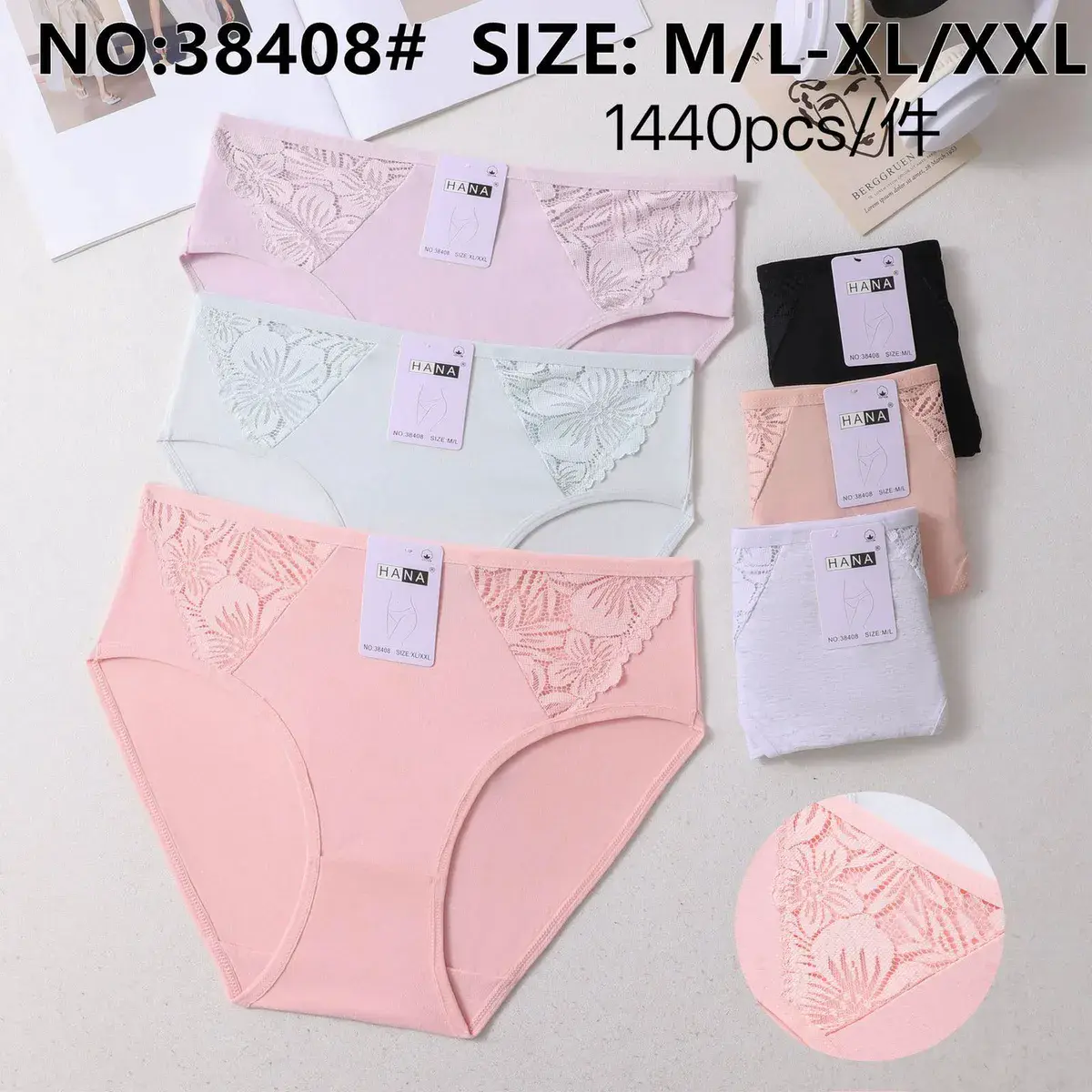 Majtki damskie HANA z koronką w pastelowych kolorach M-XXL