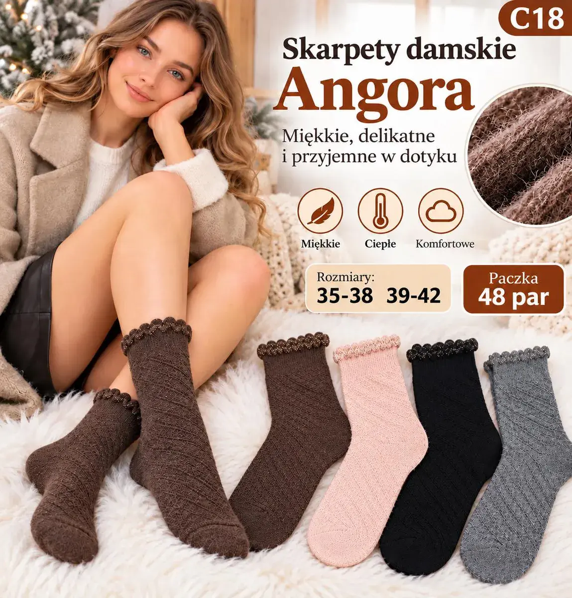 Skarpety damskie angora miękkie ciepłe 35-42 mix kolorów