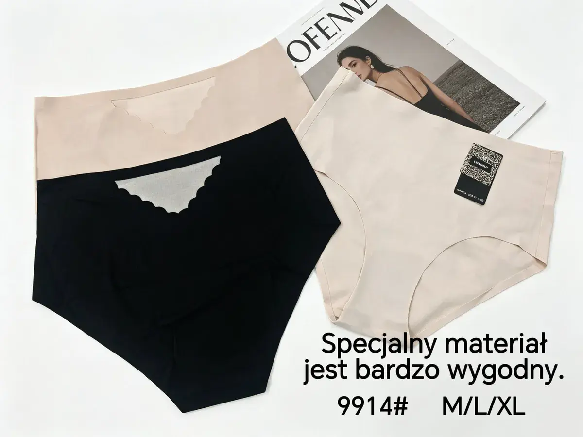 Majtki damskie bezszwowe beżowe i czarne M/L/XL 9914