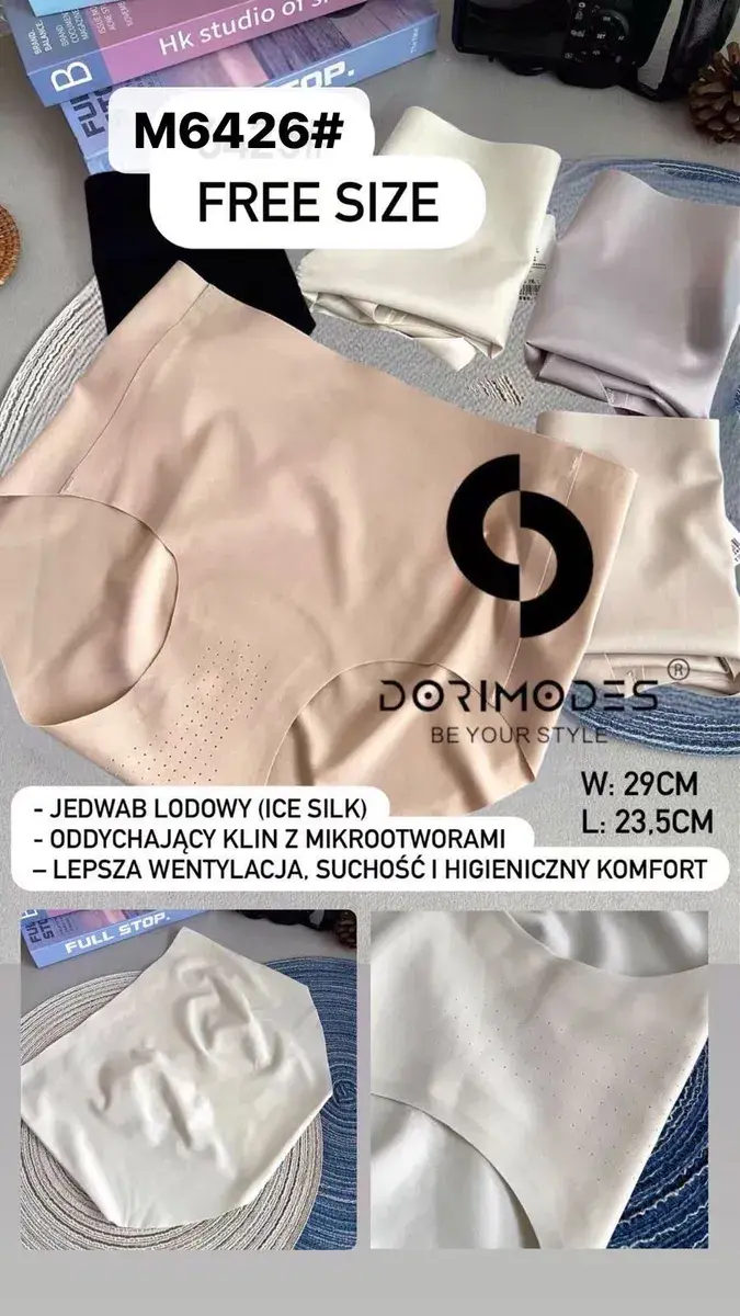 Majtki damskie Dorimodes Ice Silk beżowe z mikrootworami, uniwersalny rozmiar
