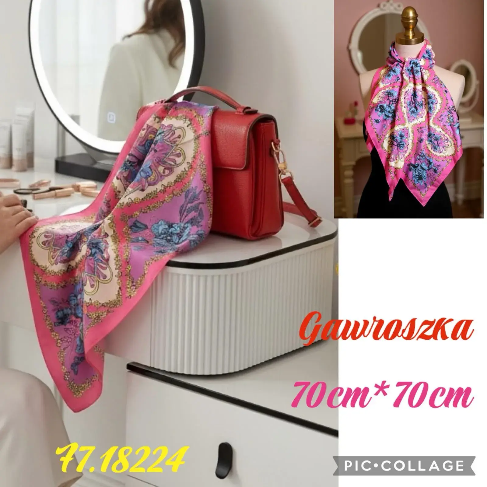 Chusta Damska Kwiatowa 70cm x 70cm Gawroszka, w wielu kolorach – wzór 4