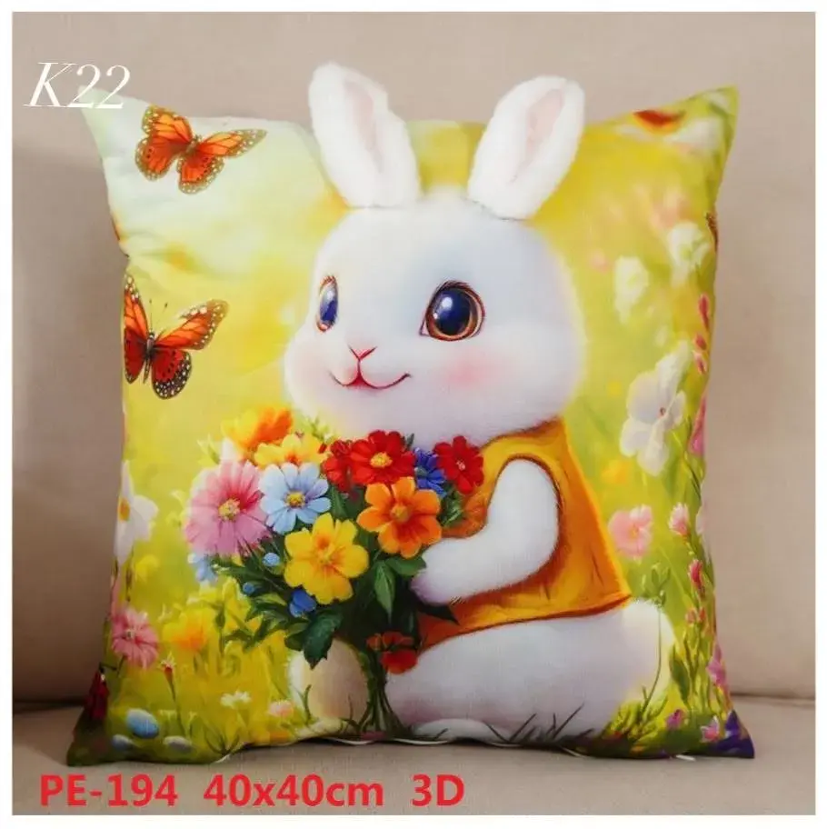 Poszewka Wielkanocna Welurowa 3D z Królikiem 40x40cm, w wielu kolorach – wzór 2