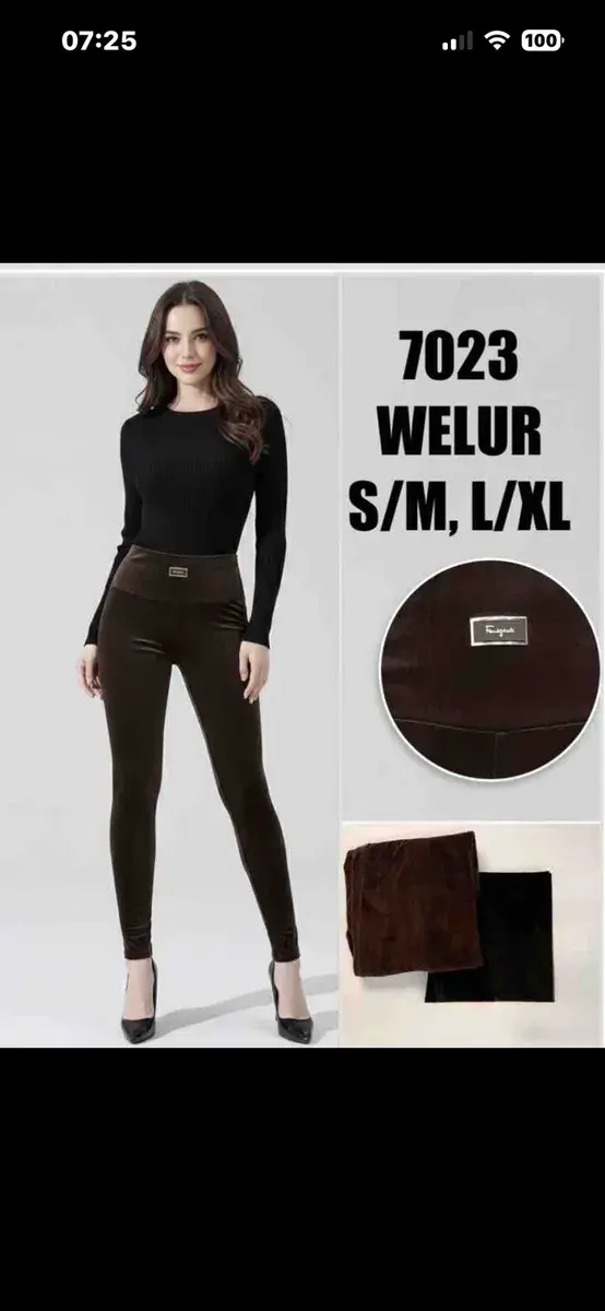 Legginsy damskie welurowe brązowe 7023 S/M L/XL