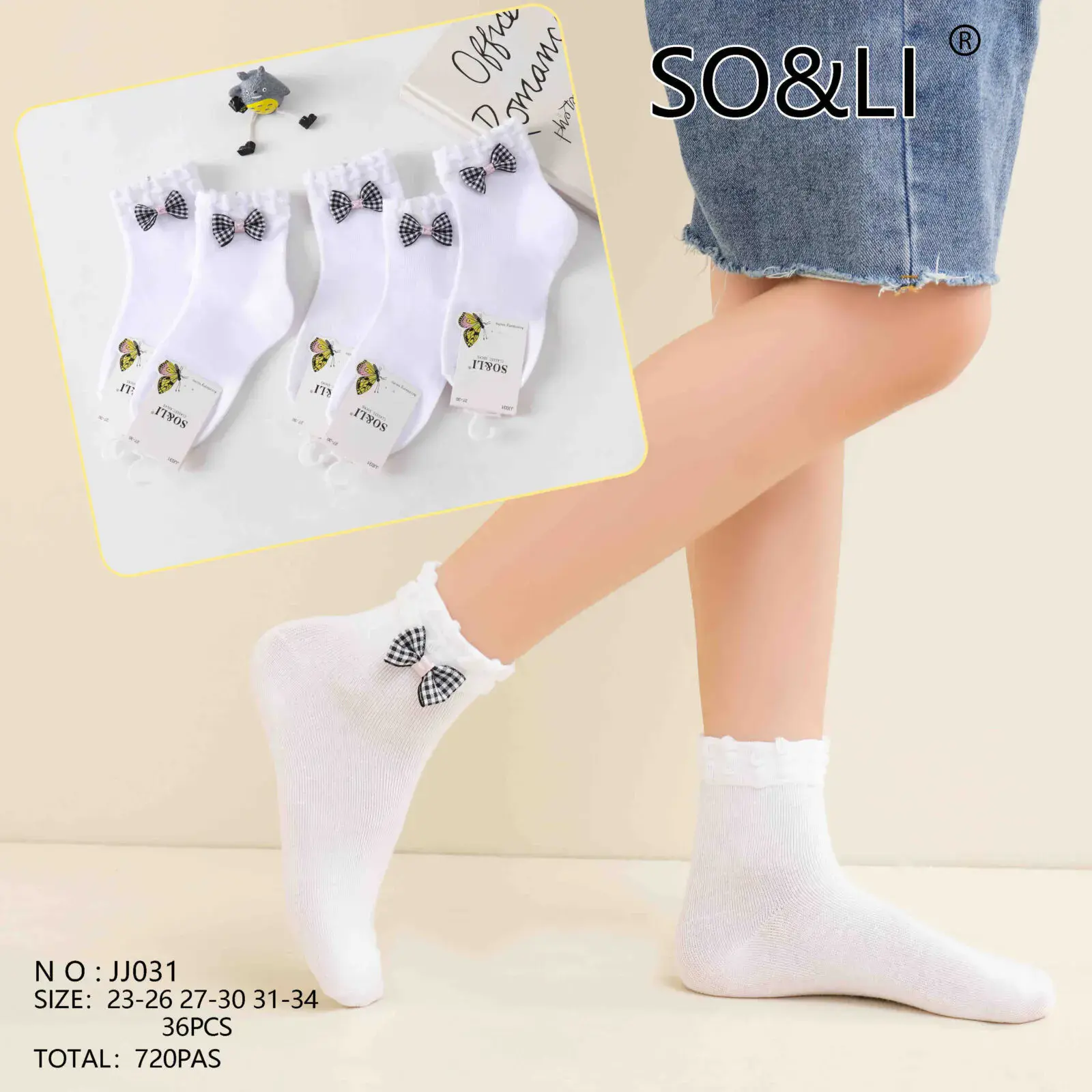 Skarpetki dla dzieci SO&LI białe z kokardkami N: O31-30-31-34